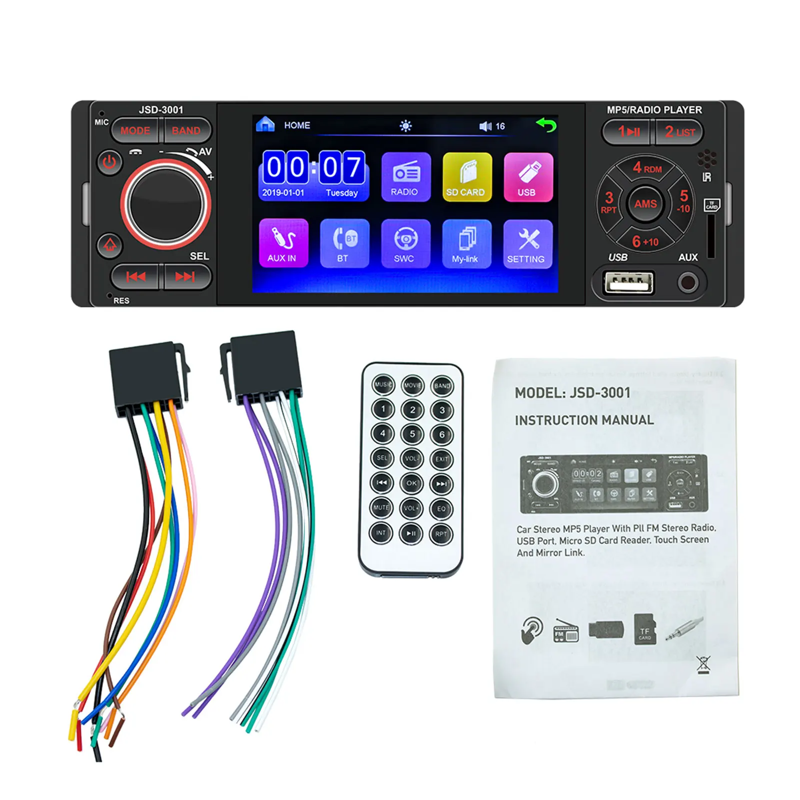 

4Inch Auto Stereo Radio Bluetooth Touch Screen Car MP5 Player AUX USB FM Backup Camera Auto Audio Multimedia Player