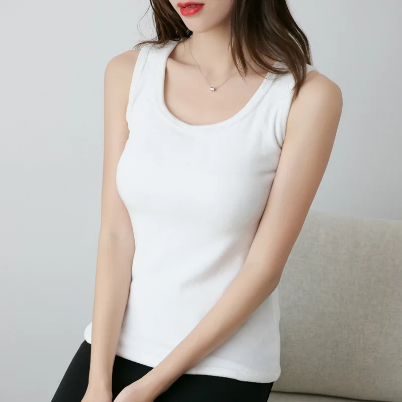 Autumn Winter Women White Warm Vest Slim Corset O-Neck Sleeveless Female Sexy Tops Ladies T-Shirt Underwear