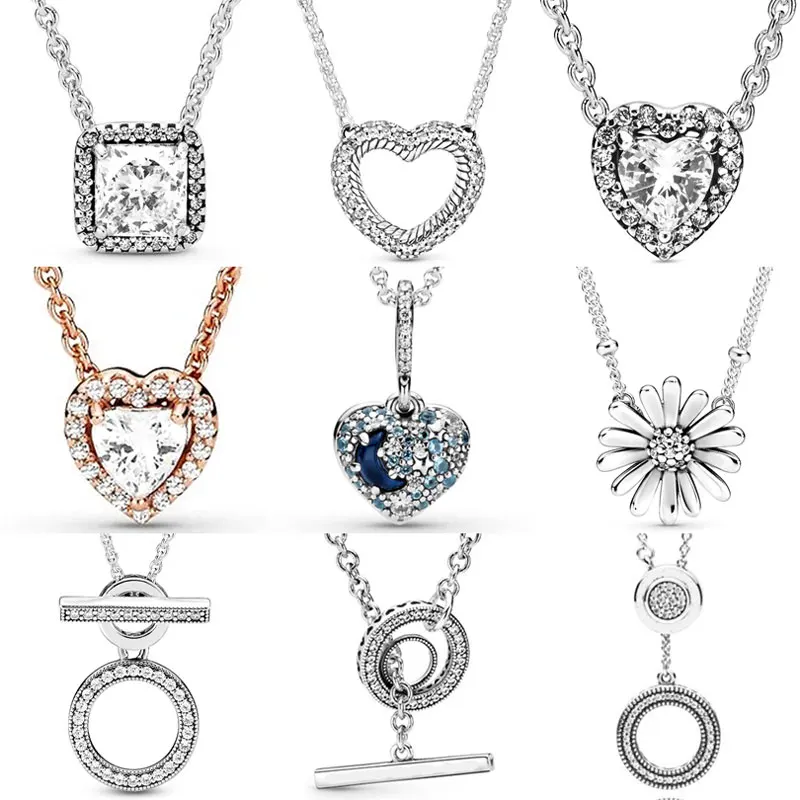 

Сверкающая синяя луна и звезды, Открытое сердце, невременная элегантность, ожерелье-обруч для pandora бусины из стерлингового серебра 925, очаро...