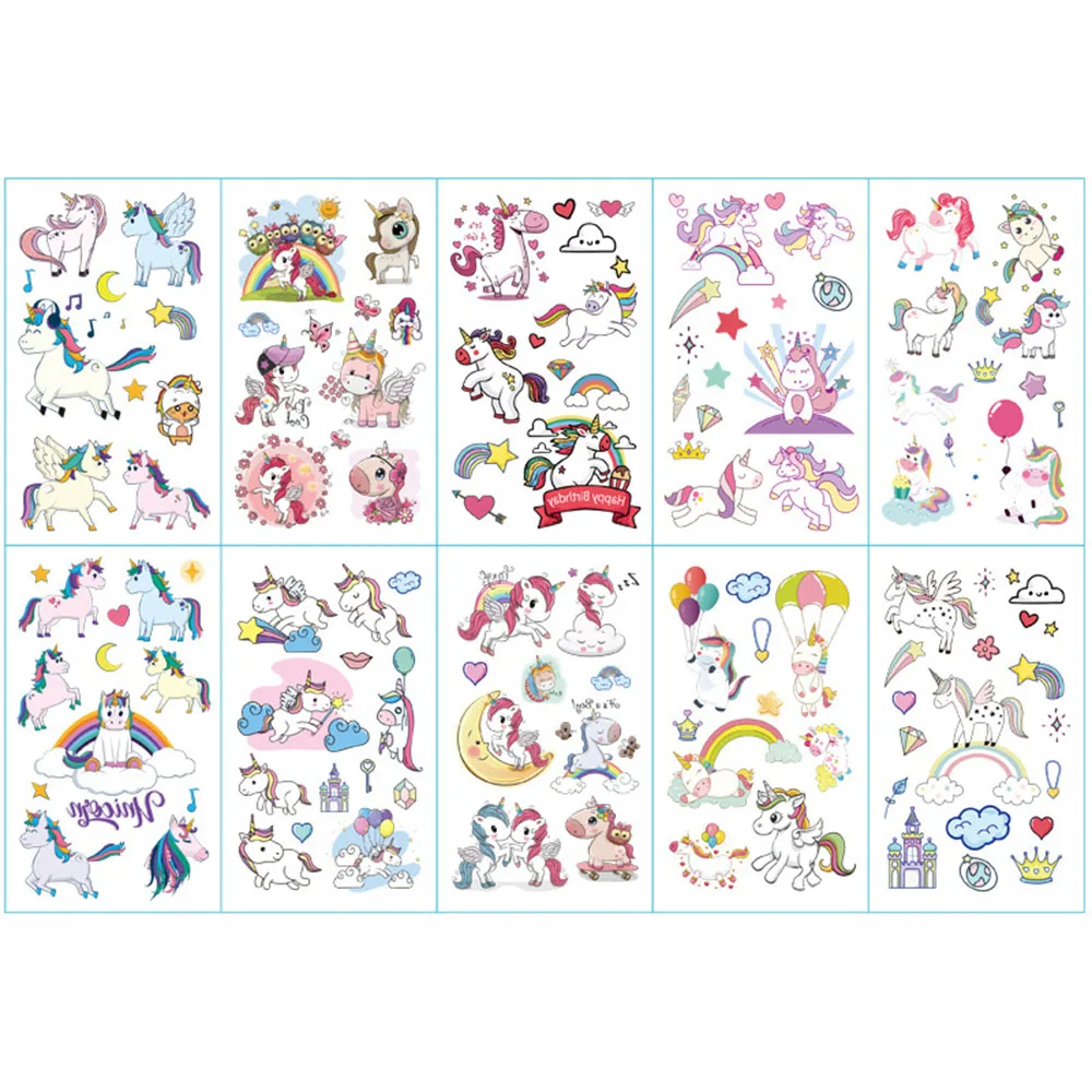 

10pcs/lot Color Unicorn Tattoo Set Face Temporary Tattoo Child Tattoo Sticker Body Tatoo for Kids Cute Tattoo Children Tattoos