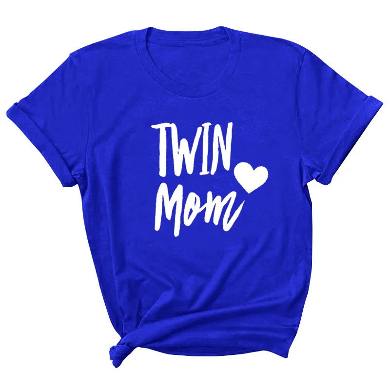 

Twin Mom Letter Print Women T Shirt Short Sleeve O Neck Loose Women Tshirt Ladies Tee Shirt Tops Clothes Camisetas Mujer