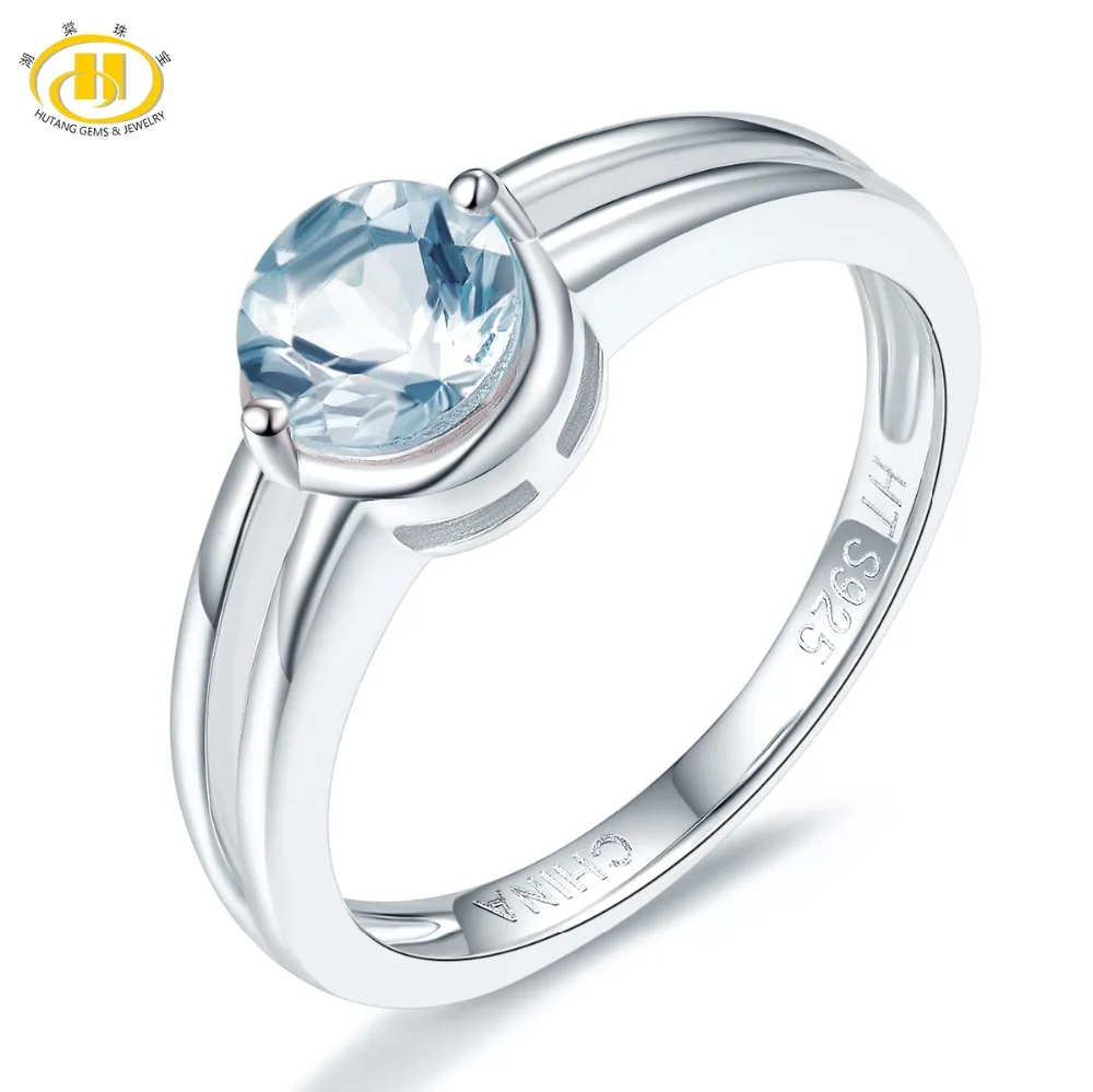 Aquamarine Hutang Натуральный аквамарин женское кольцо Твердые 925 пробы серебряные кольца с голубым драгоценным камнем изящные элегантные Свадебные обручальные ювелирные изделия Новинка - Цвет камня: Aquamarine