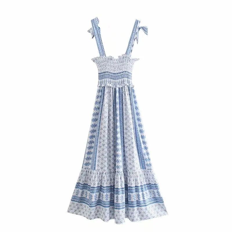 

New ZA Women Elastic Camisole Dress 2021 Bow Slash Neck Printed Dresses Lady Party Vestido Elegant Girls Backless Causal Outfits
