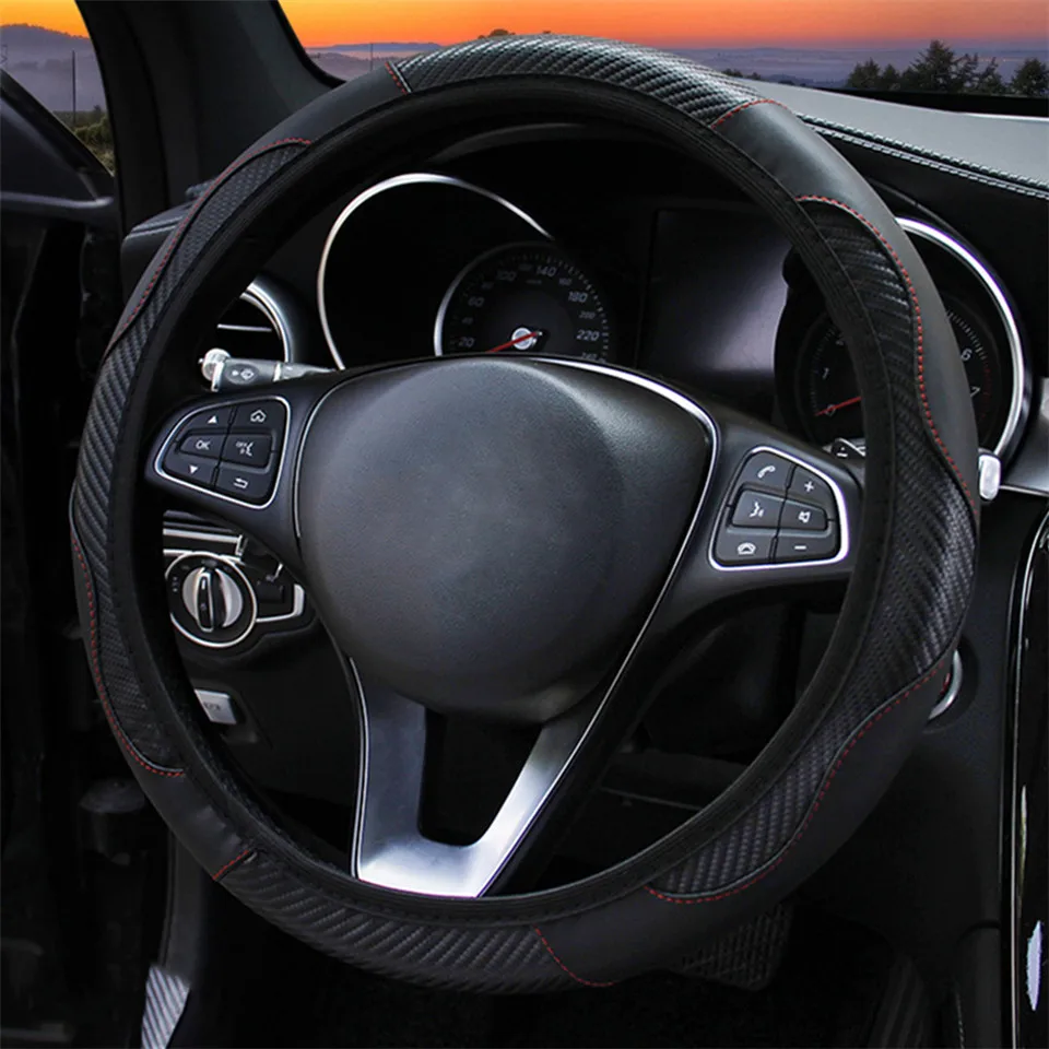 

37-38cm Car Steering Wheel Cover Breathable Anti Slip PU Leather Steering Covers Suitable Auto Decoration internal Accessories