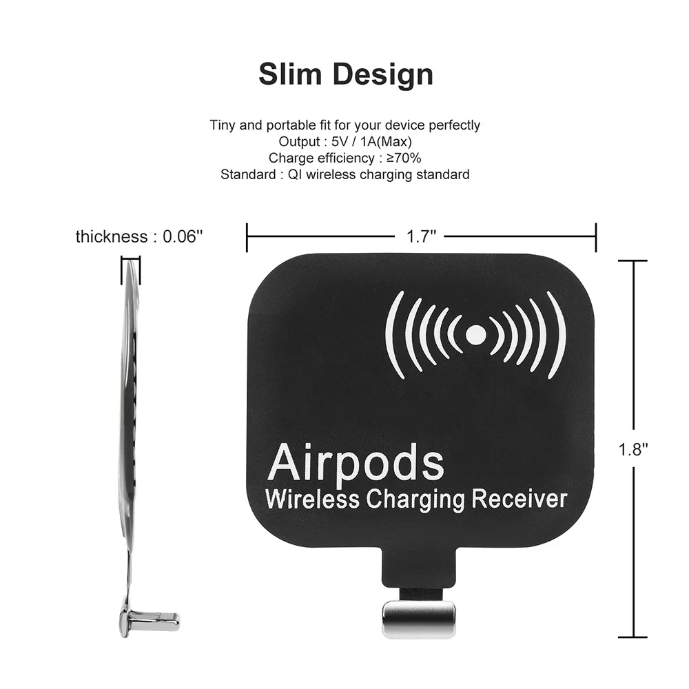 Приемник QI для Apple AirPods 1 2 беспроводной приемник зарядный чехол адаптер iPhone 5 6 7s 8