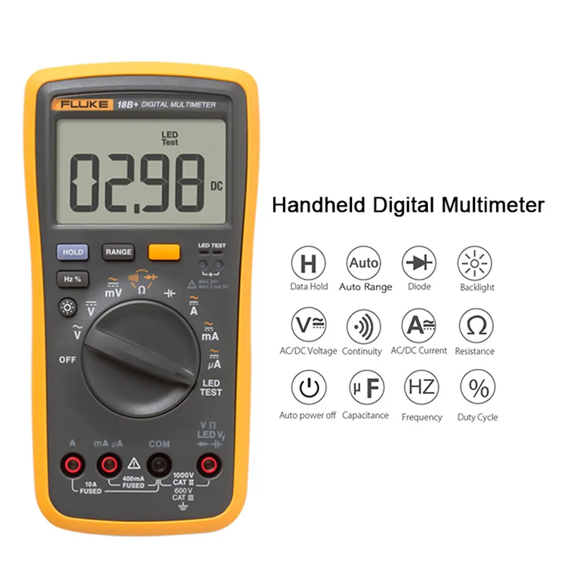 Fluke 18B+ светодиодный цифровой мультиметр переменного/постоянного напряжения