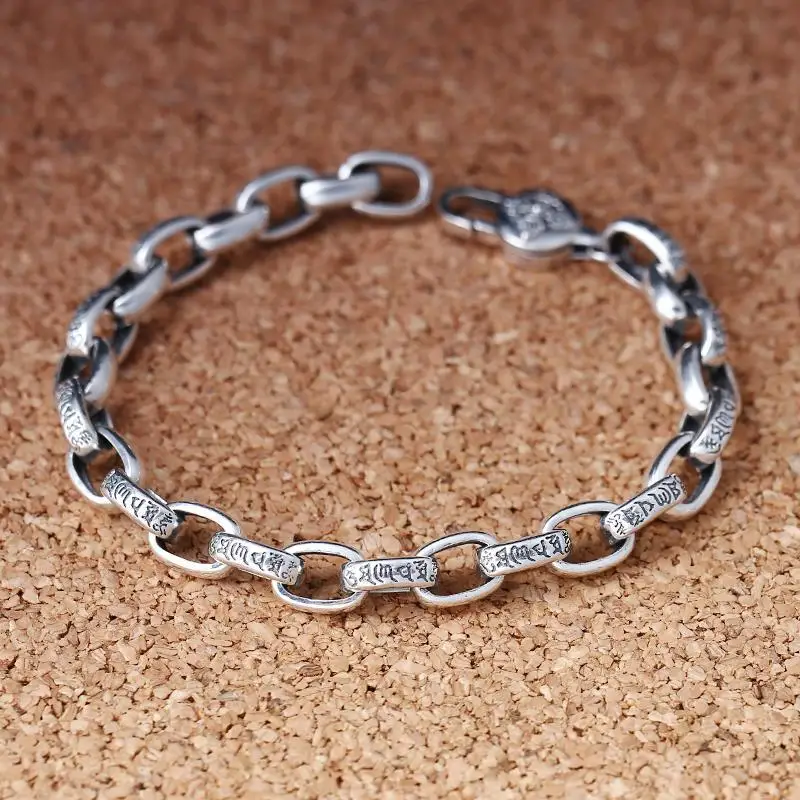 

New Retro Style Simple Men's Bracelets Diamond Turn Six-character Mantra Clip Popular Fashion Bracelet Jewelry Accessories