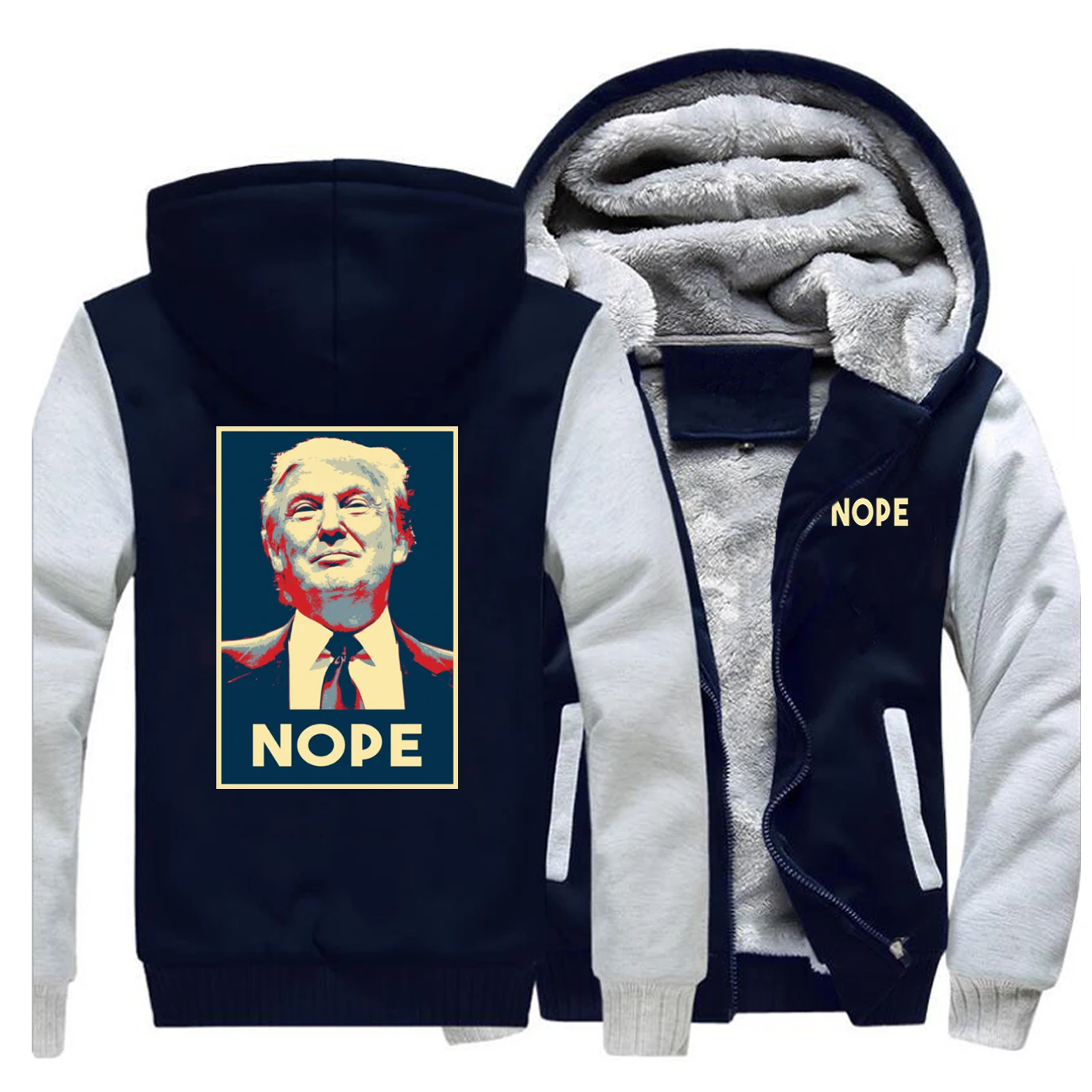 

NOPE Trump Print Thick Fleece Hoodies Sweatshirt Liberal Democrat Mens Hoodie Political Resistance Jacket Winter Men Streetwear