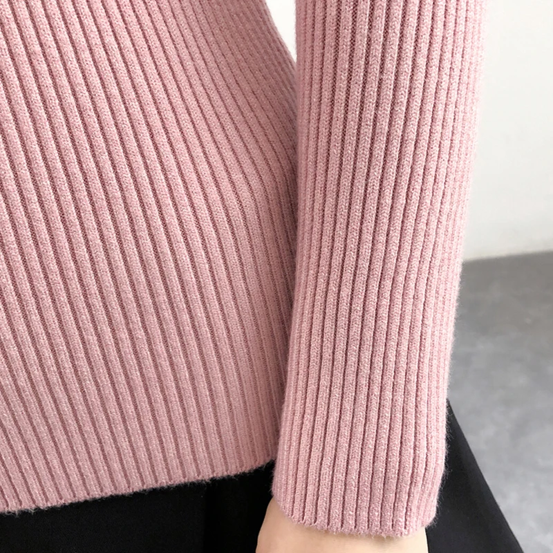 

NEW Pull Femme Half Turtleneck Knitted Women Sweater Full Sleeve High Elastic Autumn Tops Fall Sweater Women Slim Pullover