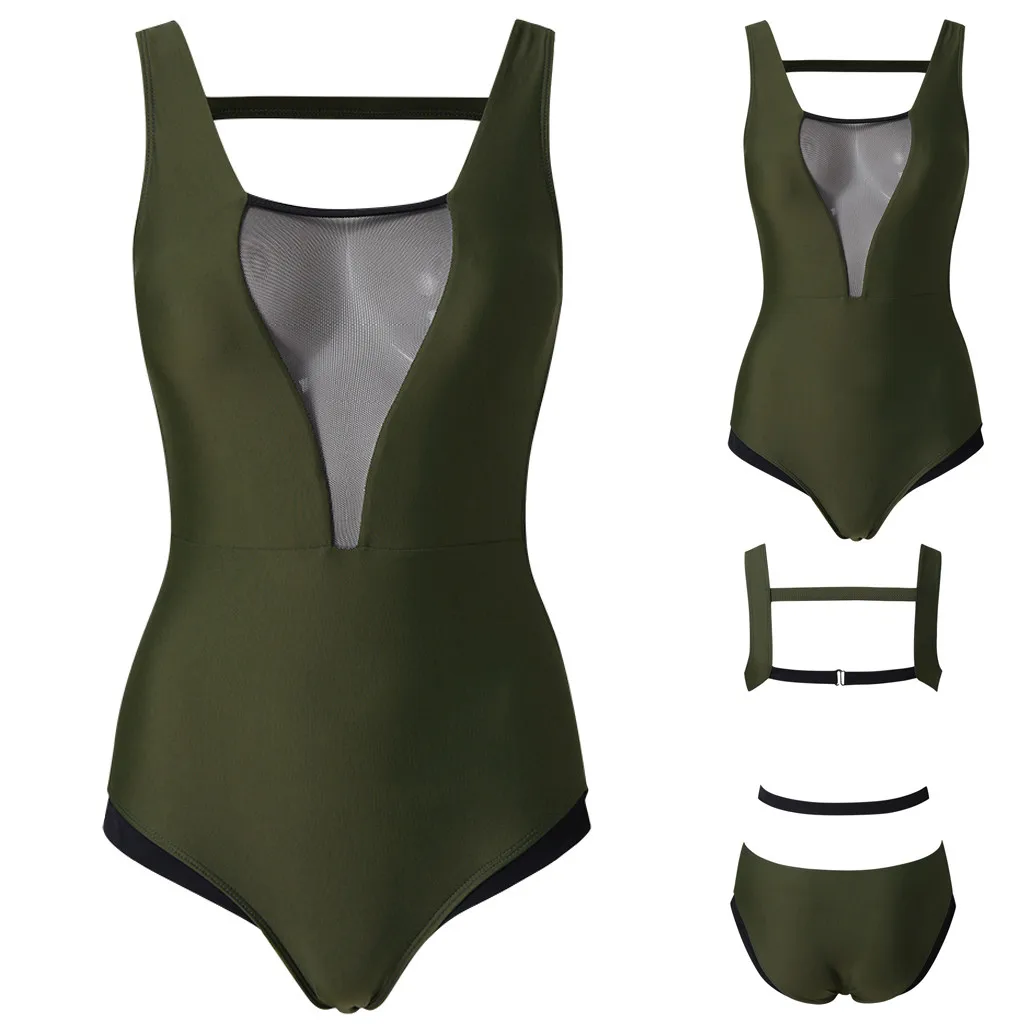 Сетчатый купальник с глубоким v-образным вырезом чистый цвет открытая спина