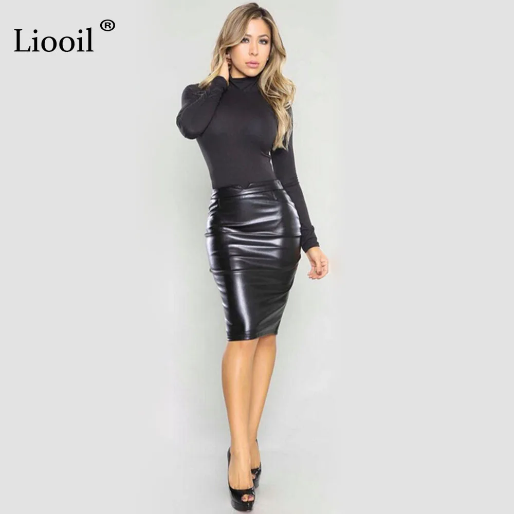 Liooil женская сексуальная юбка из искусственной кожи с высокой талией облегающая