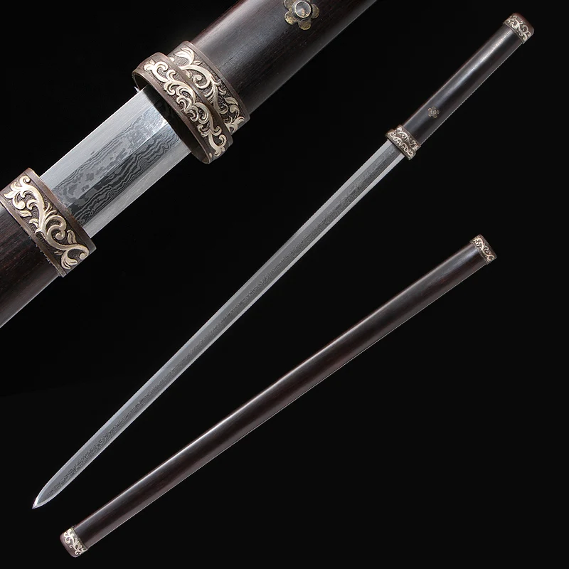 

Sword Traditional Chinese Tang Dynasty Sword Handmade Folded Damacus Steel Full Tang Blade Ebony Saya Home Decor