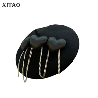 xitao love hanging chain beret all match elegant autumn and winter fashion street retro pumpkin hat black 2021 hat gwj2348