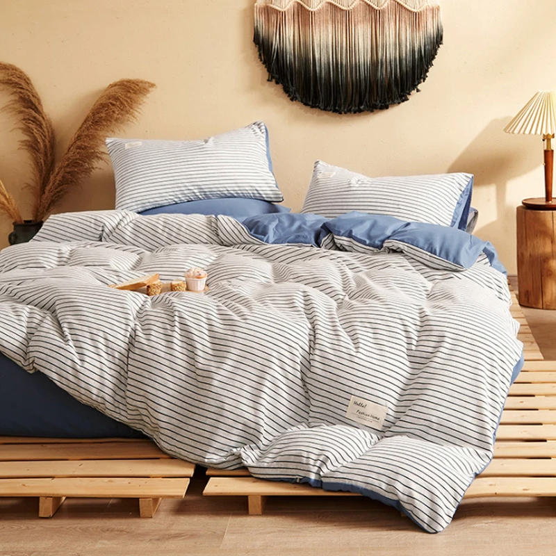 

Nordic Style Bed Linen Set Bedding Set Quilt Cover With Pillowcases Solid Color Single Twin Full Queen King Bedding Sets 4PCS