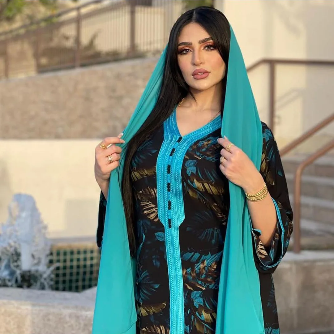 

Women Clothing Muslim Print Flower Jalabiya Loose Plus Size Dress Ramadan Eid Dubai Abaya Kaftan Turkish Islamic Maxi Dresses