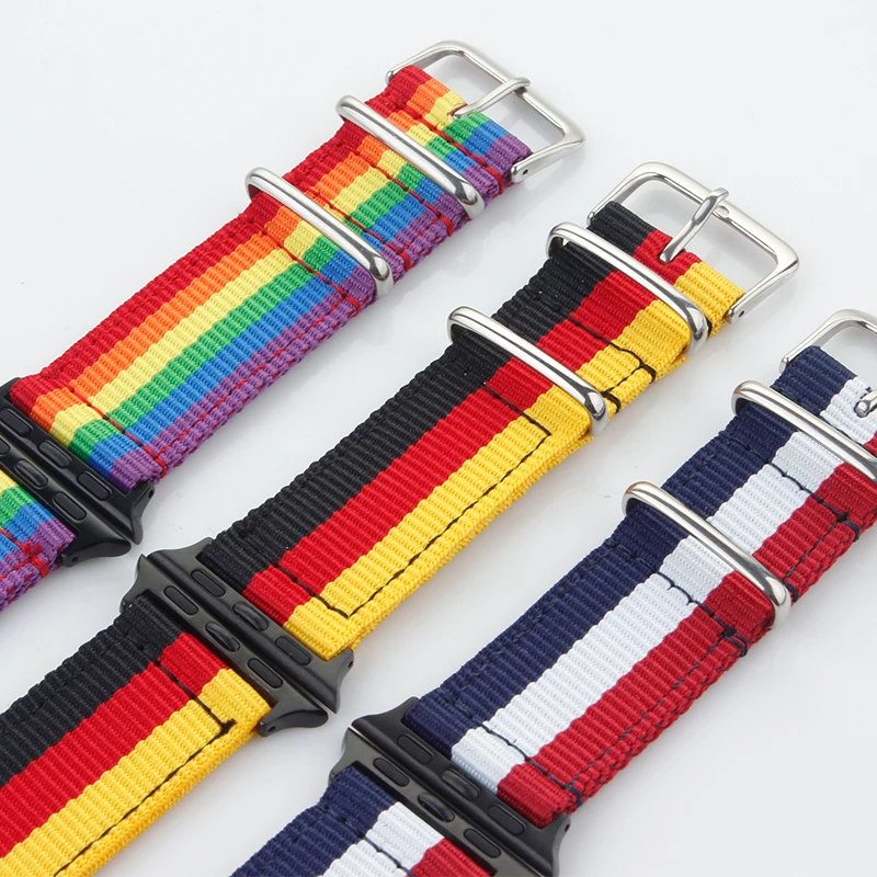 Ремешок ALK нейлоновый для Apple Watch 44 мм ЛГБТ Pride Радужный брезентовый ремешок iWatch