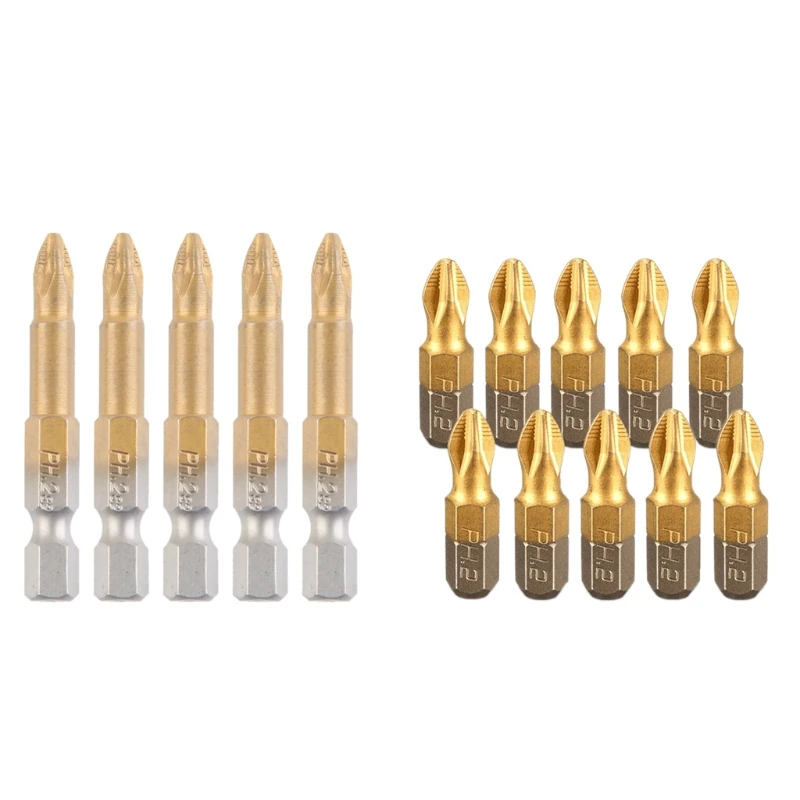 

896B Anti-slip Titanium-plated Drill Bits PH2 10pcs 25mm/ 5pcs 50mm Hexagon Screwdriver Bits Electric Drill Bits Power Tools
