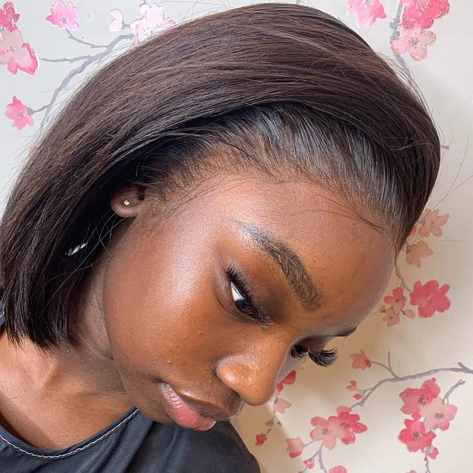 Бразильский прямой короткий боб парик фронта шнурка человеческих волос парики