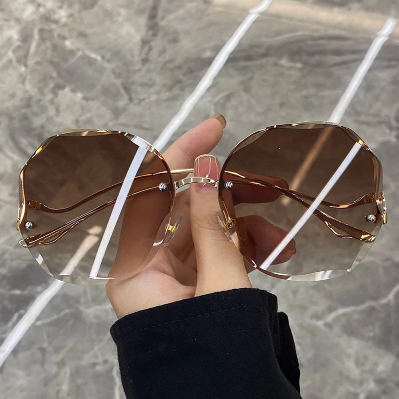 

Fashion Gradient Sunglasses For Women 2022 Rimless Decorative Lunettes De Soleil Pour Femmes Round Sun Glasses Gafas De Sol 2021