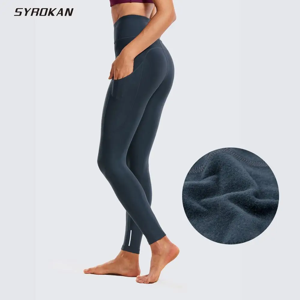 Женские теплые леггинсы с флисовой подкладкой SYROKAN зимние штаны для йоги высокой