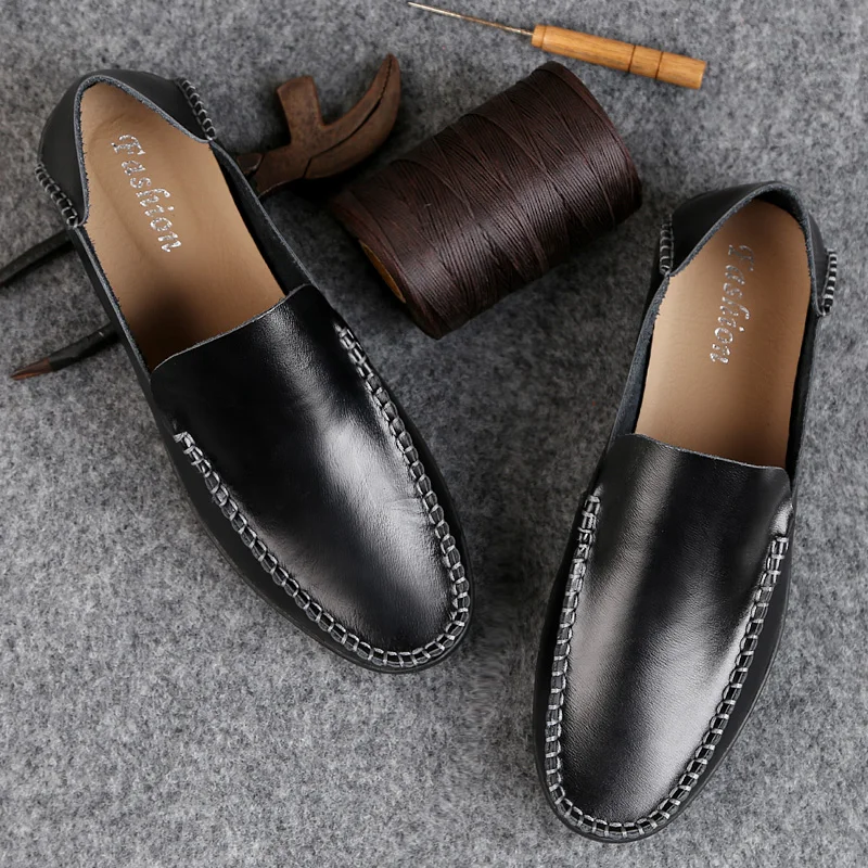 Мужские мокасины из натуральной кожи повседневные мужские на плоской подошве