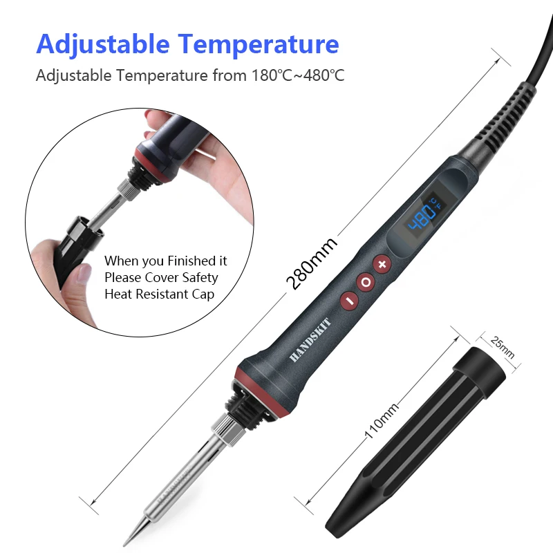 

Handskit 90W Digital Electrical Soldering Iron Kit Temperature Control Soldering Iron With 4 Wire Core And 5 Tips Welding Tools