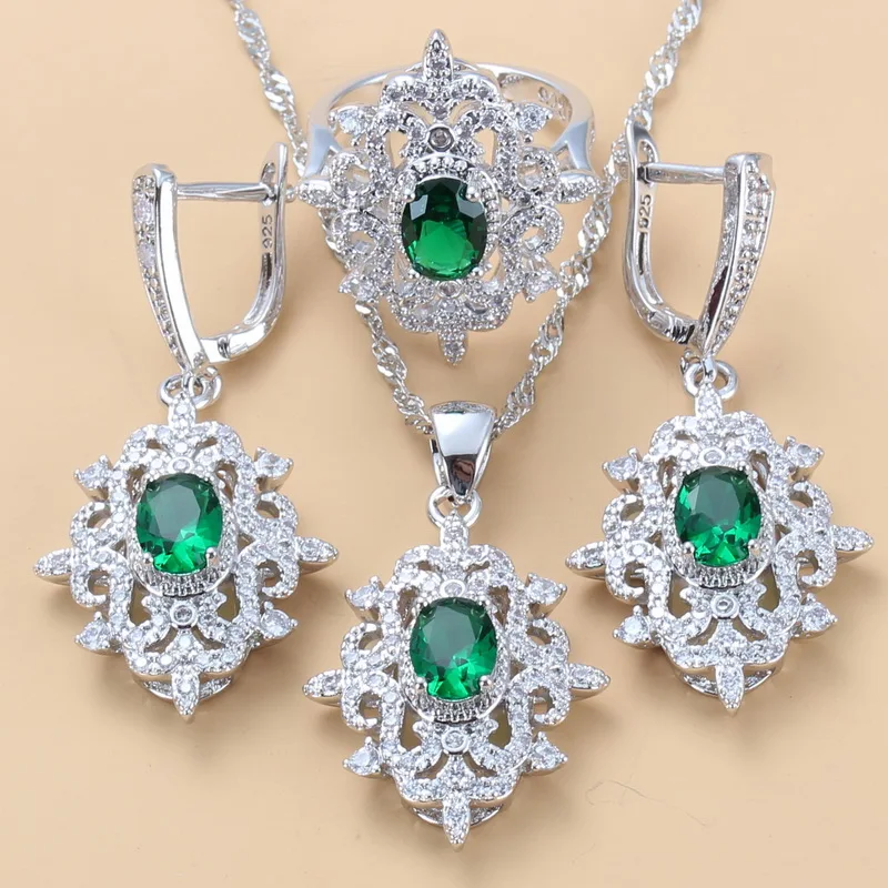 Женский Свадебный комплект из колье и серёг набор украшений с зеленым цирконием