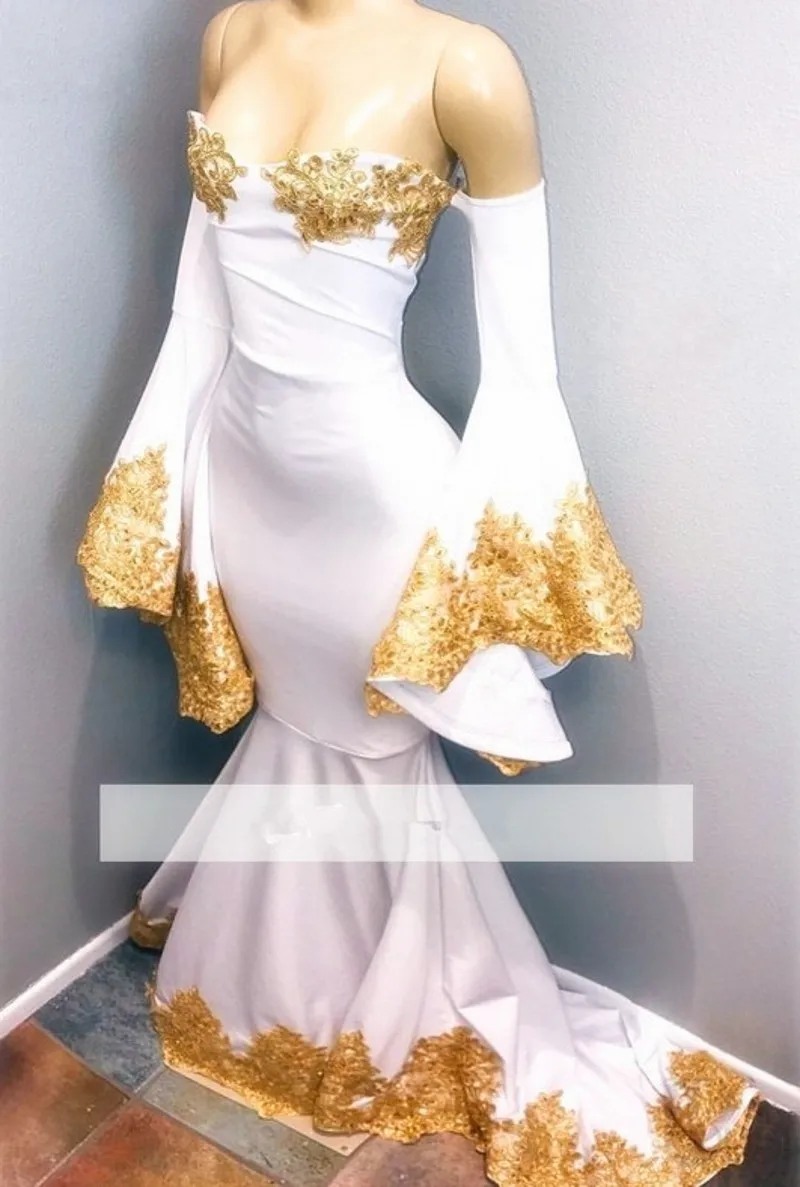 Элегантные белые африканские вечерние платья 2021 с открытыми плечами и золотой