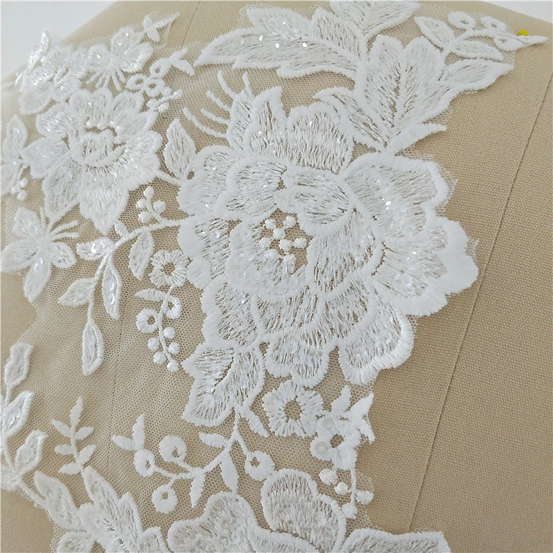 

large flowers appliuqe embroidery lace with sequinces appliques Patch bridal dreses DIY lace beaded