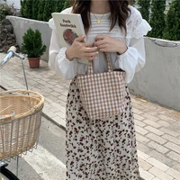 new double sided plaid lunch bag cute girl small hand bag japan style portable lunch bags children lunch box pouch food storage
