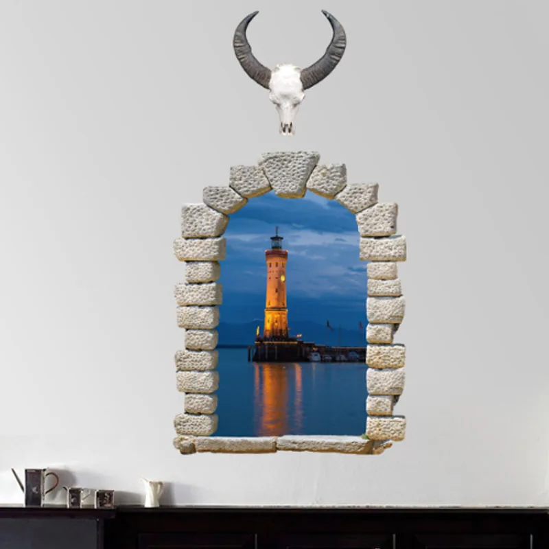 

Креативные 3D наклейки на маяк, художественное украшение окна, домашний морской пейзаж, ПВХ, виниловый Декор для комнаты, съемная Европейска...