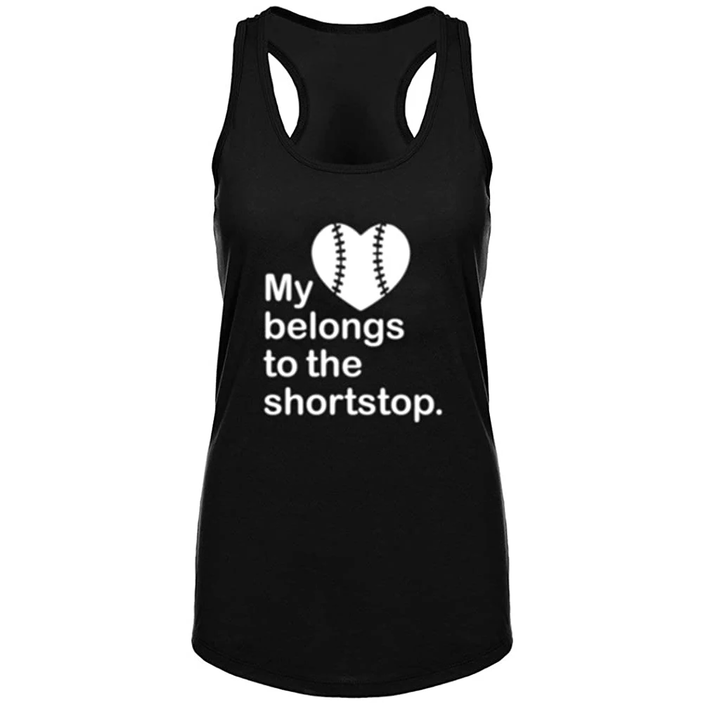 

Lyprerazy Women's My Heart Belongs to The Shortstop Fitness Workout Racerback Tank Tops Summer Letter Print Tank Top