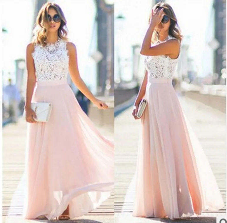 

2021 new lace stitching chiffon long dress dress skirt