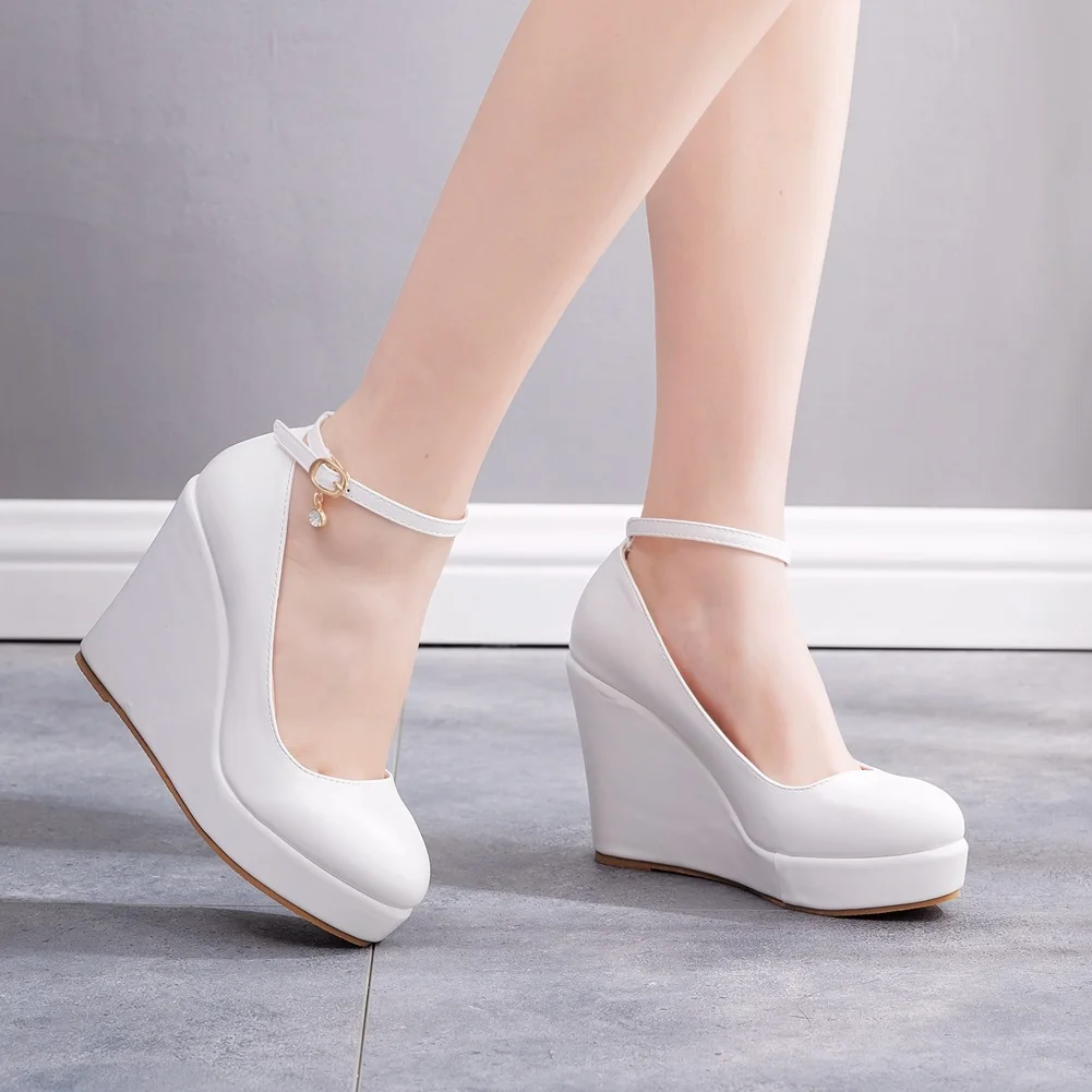 

Platform Wedges Women White Black Wedding Shoes Spring High Heels Ladies Office Pumps
