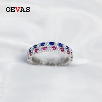 oevas 100 925 sterling silver ruby sapphire sparkling high carbon diamond finger rings for women party fine jewelry wholesale