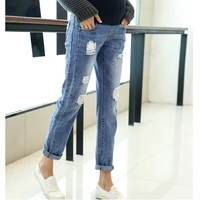 trousers jeans maternity clothing straight jeans pregnant trousers ripped hole pregnancy jeans belly pants maternity overalls