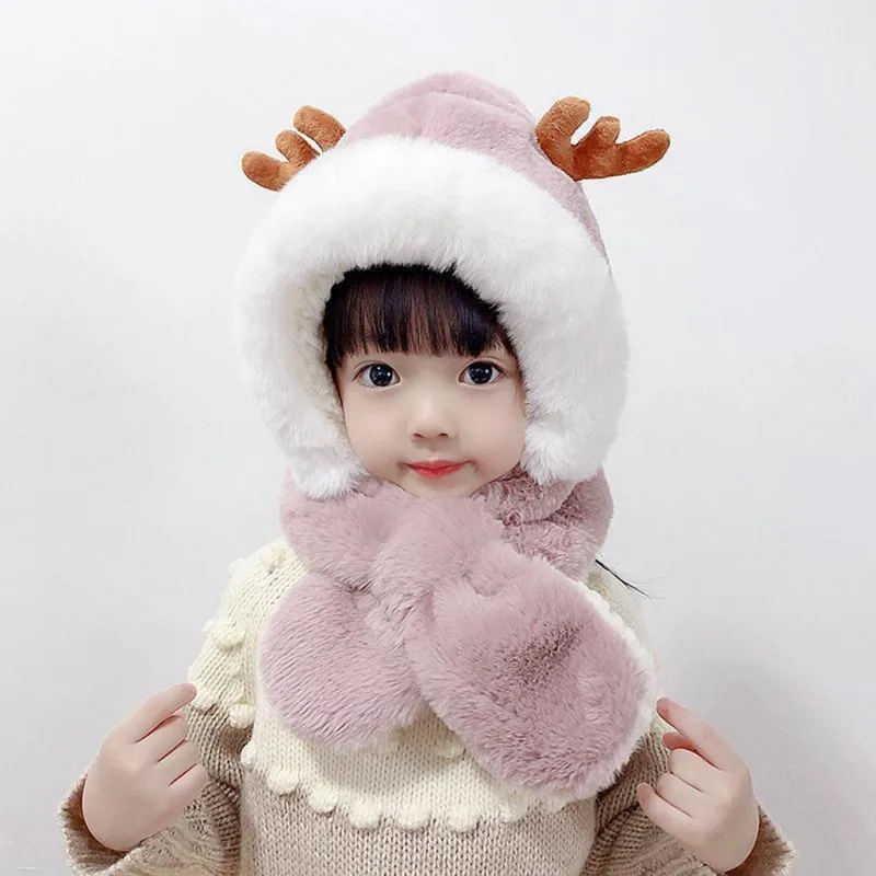 

Winter Children Hat Plus Fleece Kids Caps Cartoon Hat For Girls Boys Scarf Thicken Cap Newborn Photography Baby Stuff