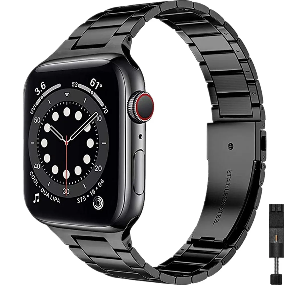 

Ремешок из нержавеющей стали для Apple Watch band Series 6 se 5 4 3, деловой Ультратонкий браслет для iWatch 44 мм 40 мм 42 мм 38 мм