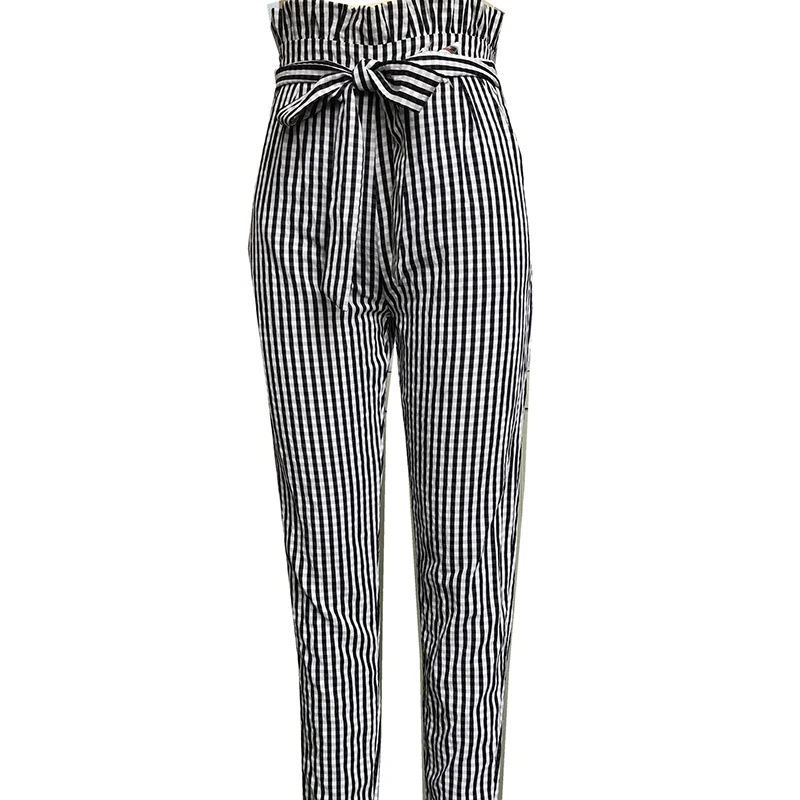 Женские брюки в полоску с завышенной талией на осень модель SJ4890X 2020 | Женская