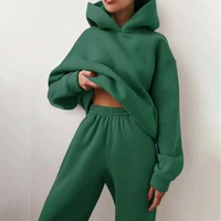 2021 autumn winter womens tracksuit warm plus fleece hooded sweatshirts suit oversized loose hoodies pants sets sports outfit
