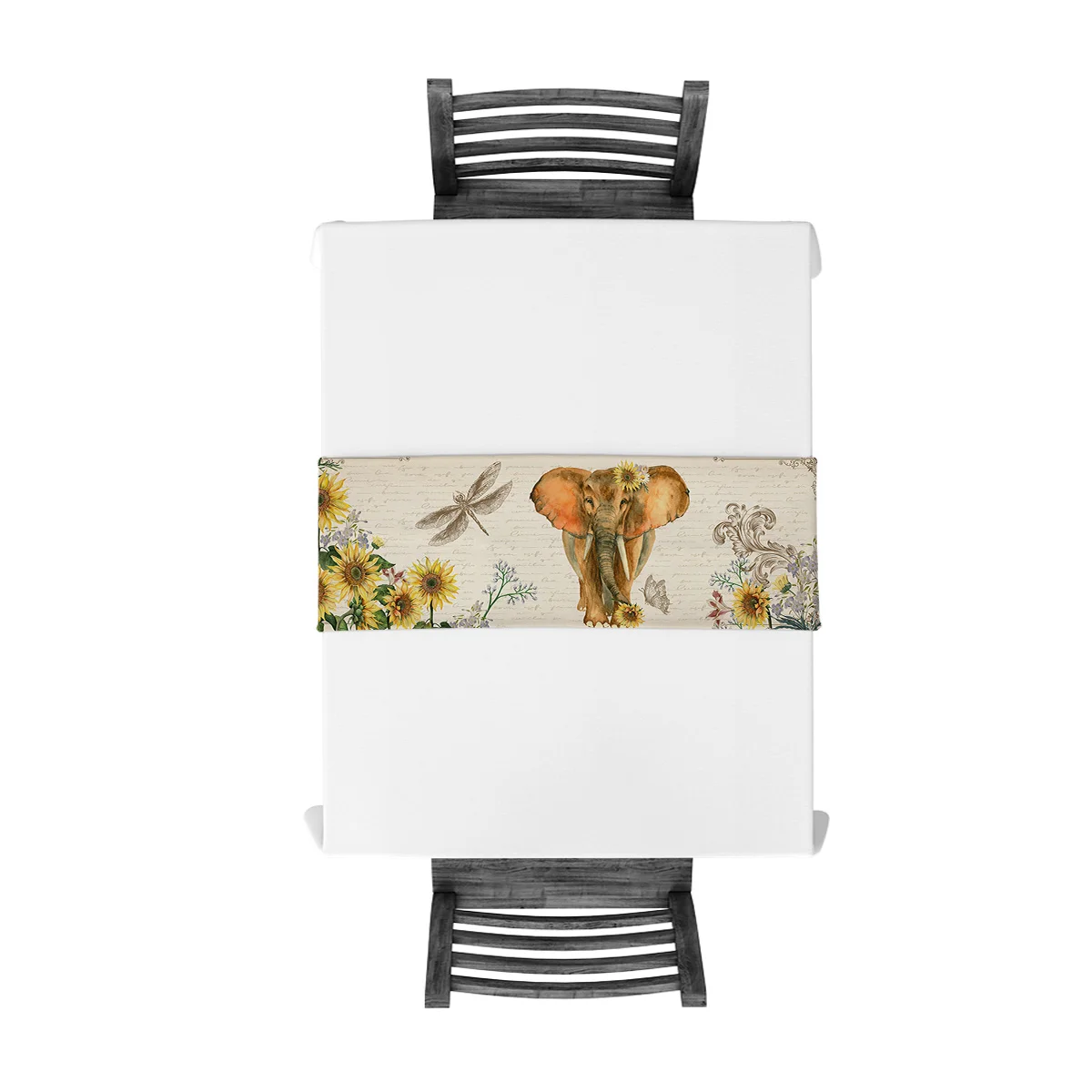 Винтажный настольный бегун со слоном и подсолнухом для свадебной вечеринки