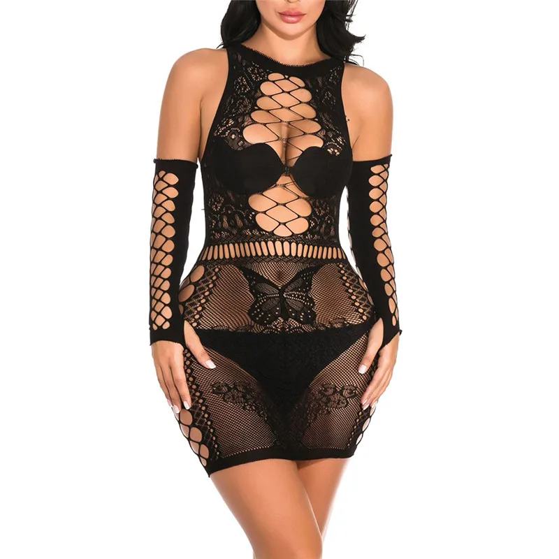 Сексуальное нижнее белье эротическое Babydoll женское черное кружевное Ночное