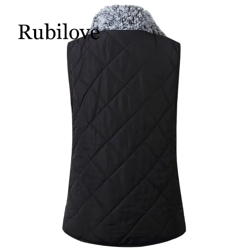 

Rubilove Women Winter Two-Way Fluffy Windproof Sleeveless Outwear Vest Coat Thicken Warm Pockets Zipper Up Waistcoat Jacket
