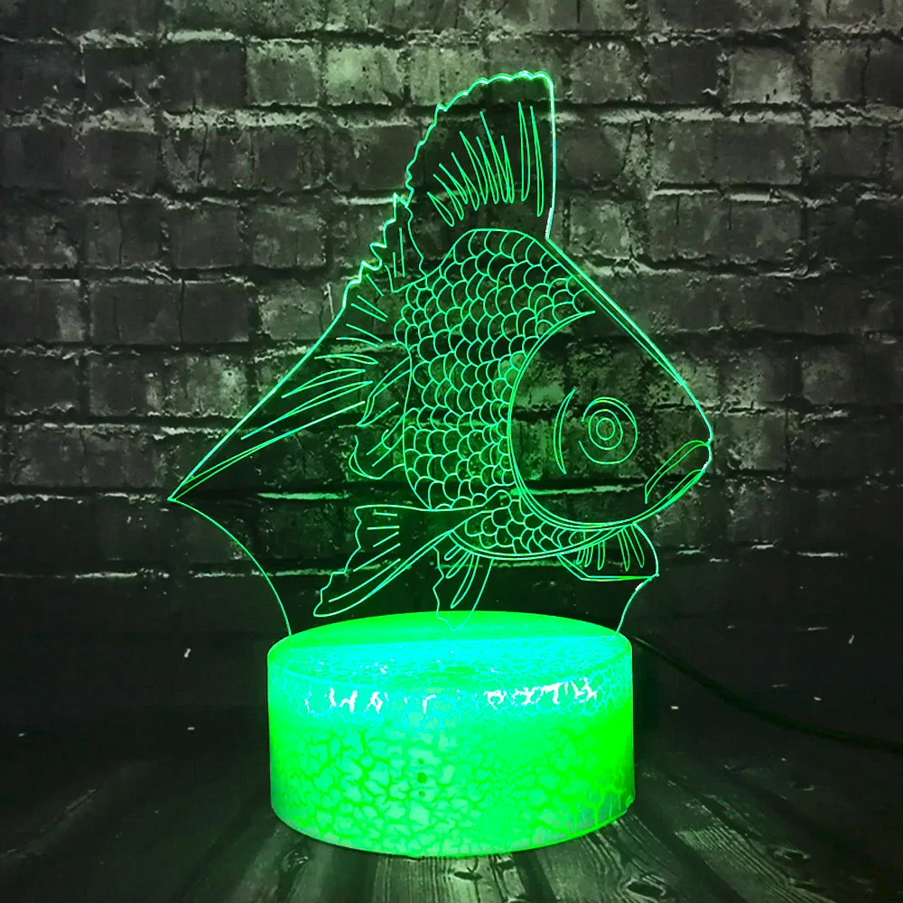 Золотая рыбка 3D Визуальный 7 цветов RGB трещина USB светодиодный Декор для спальни