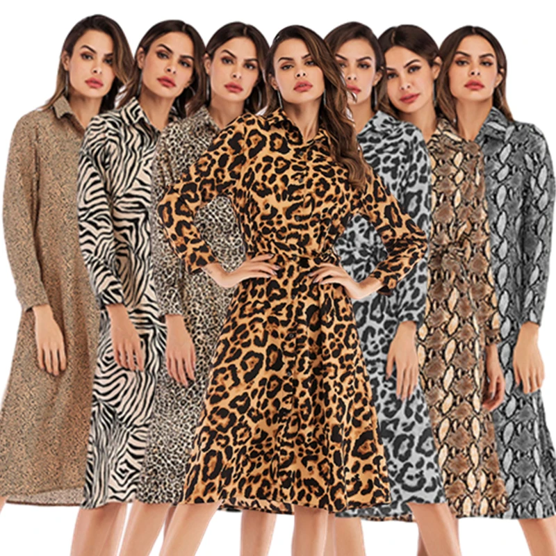 

Smlinan Polka Dot Leopard Shirt Dress Women Spring Summer Bandage Chiffon Bohemian Midi Dress Casual Vintage Office Dresses