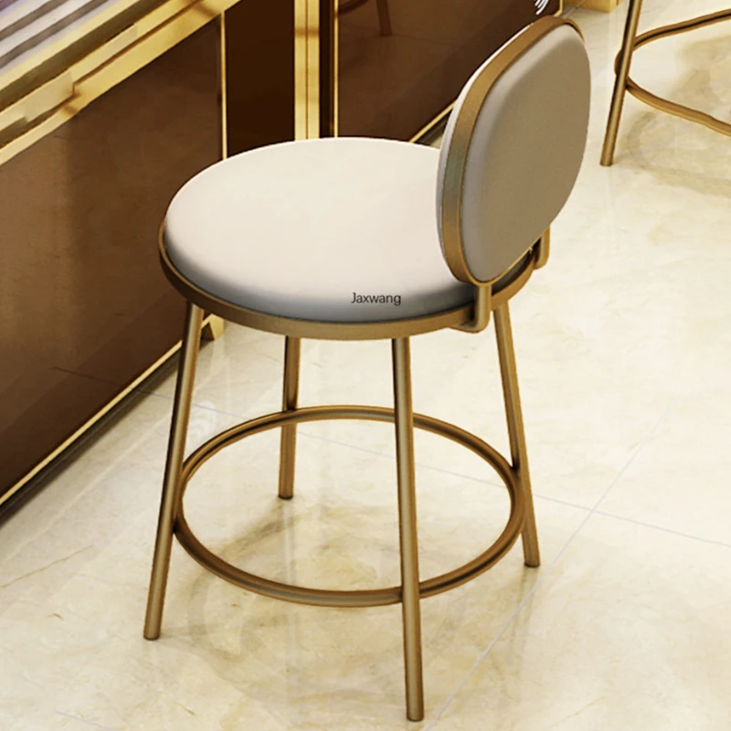 

Скандинавский барный стул с коваными ножками, современный минималистичный высокий стул, простой дизайнерский золотистый круглый кожаный с...
