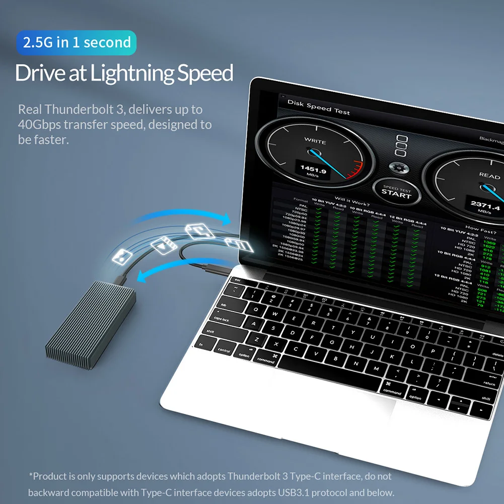 ORICO Thunderbolt 3 SSD Box NVME M.2 SSD Enclosure Case 2TB  Type-C with 40Gbps Thunderbolt 3 C to C Cable for Laptop Desktop