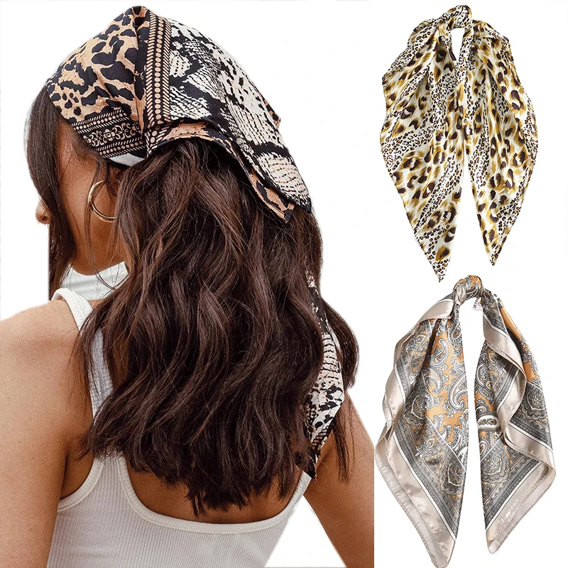 

60*60cm Square Silk Scarf Women Headband Fashion Print Neck Scarfs Office Hair Band Hand Kerchief Female Bandana Headwear
