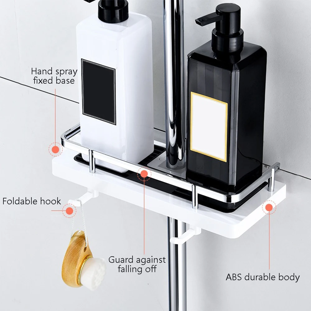 

Shower Storage Rack Organizer Bathroom Pole Shelves Shampoo Tray Stand Single Tier No Drilling Lifting Rod Shower Head Holder
