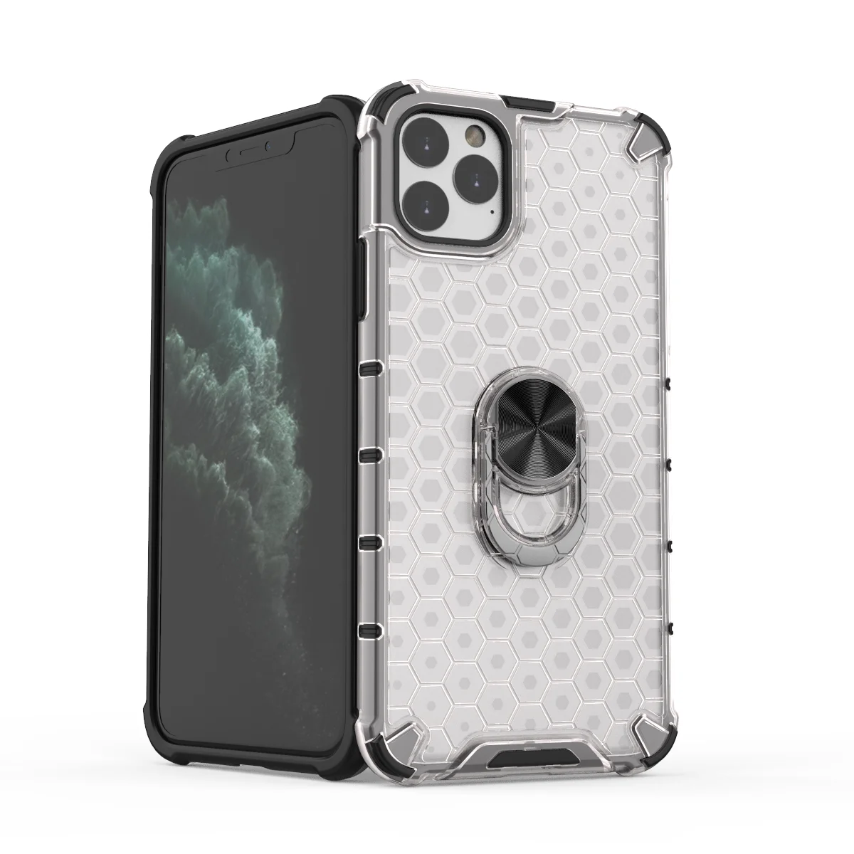 

Clear Honeycomb Phone Case for iPhone 12 11 Pro Max mini SE2 XR XS XRing Holder Cover for iPhone 6 6s 7 8 Plus Kickstand Fundas